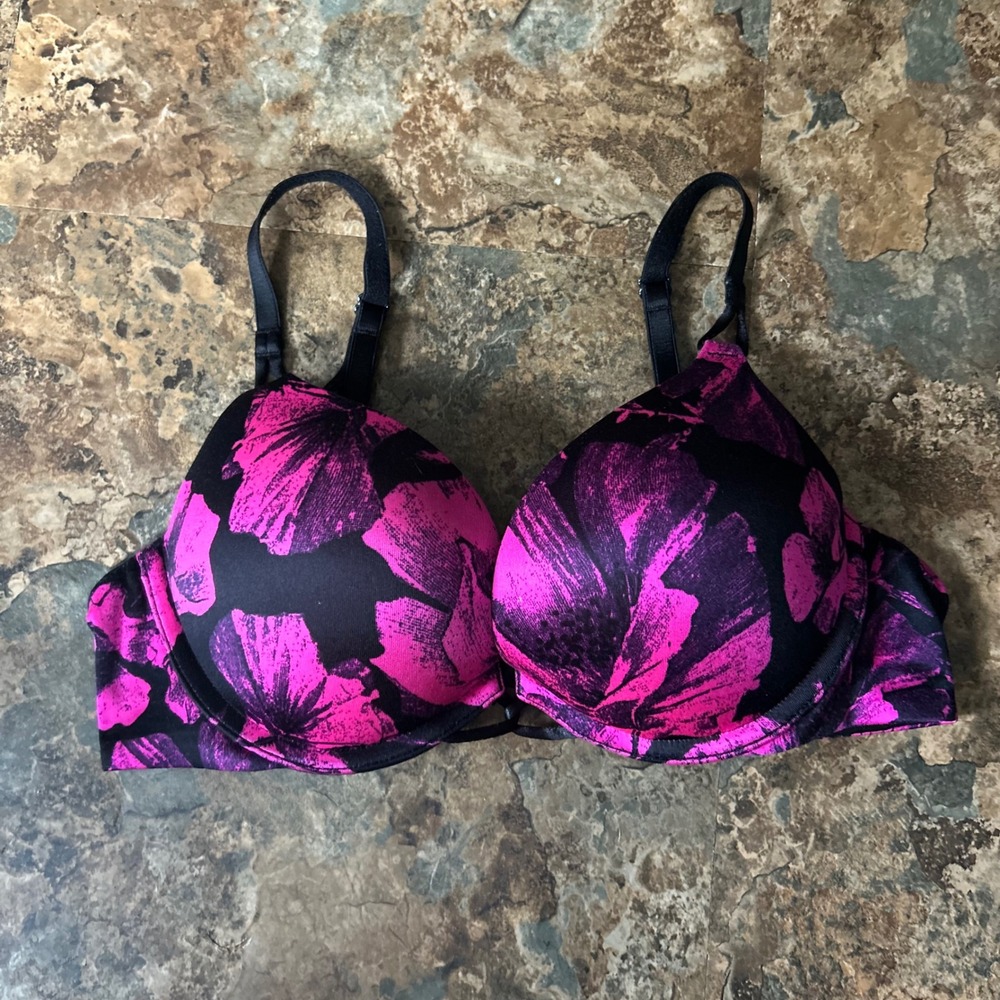 Victoria's Secret Miraculous Plunge Bra Womens Size 34A Pink Push Up Padded